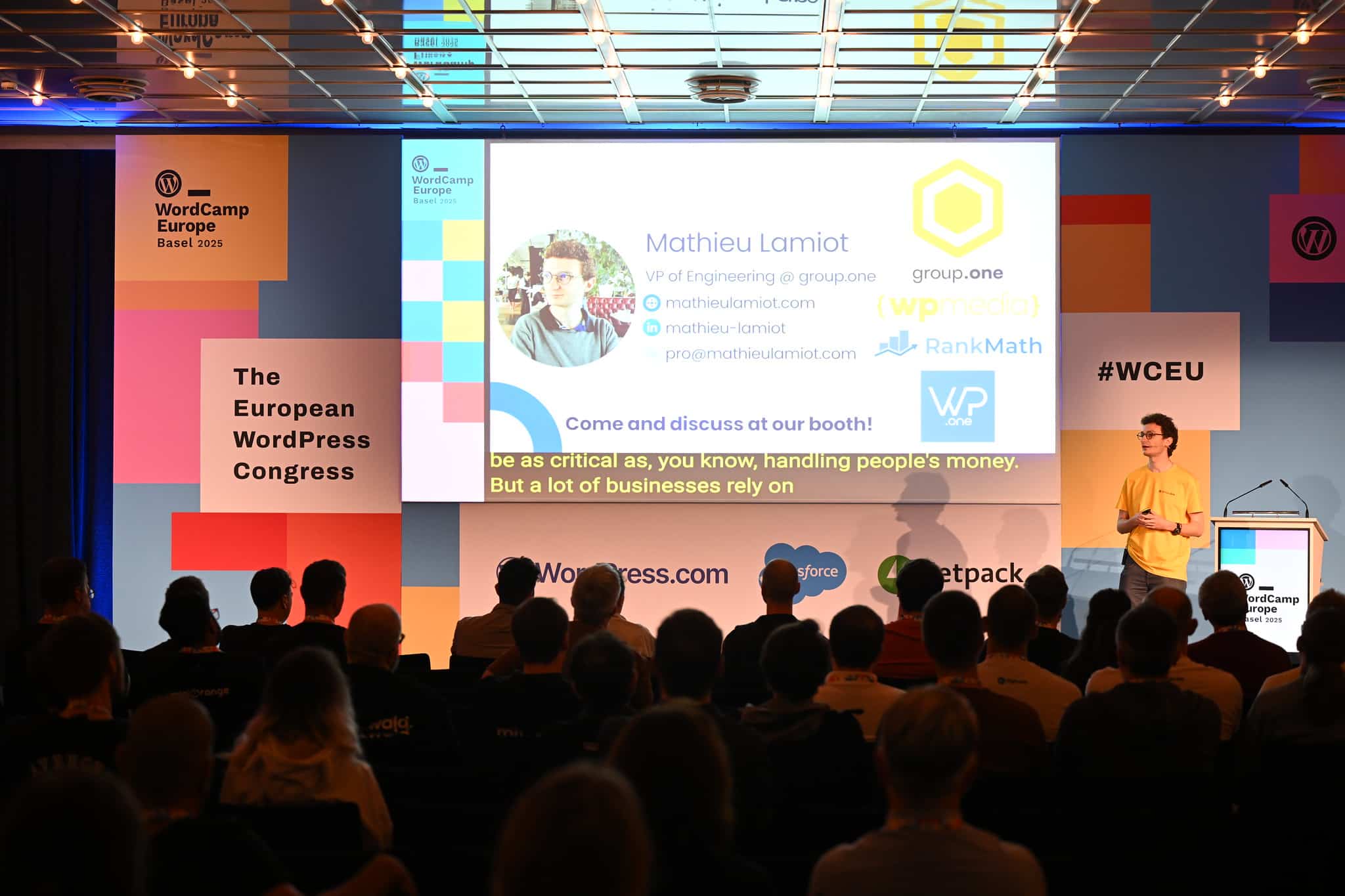 Mathieu Lamiot on the stage of WordCamp Europe 2025