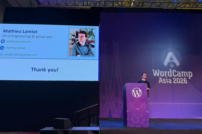 Mathieu on stage at WordCamp Asia 2026